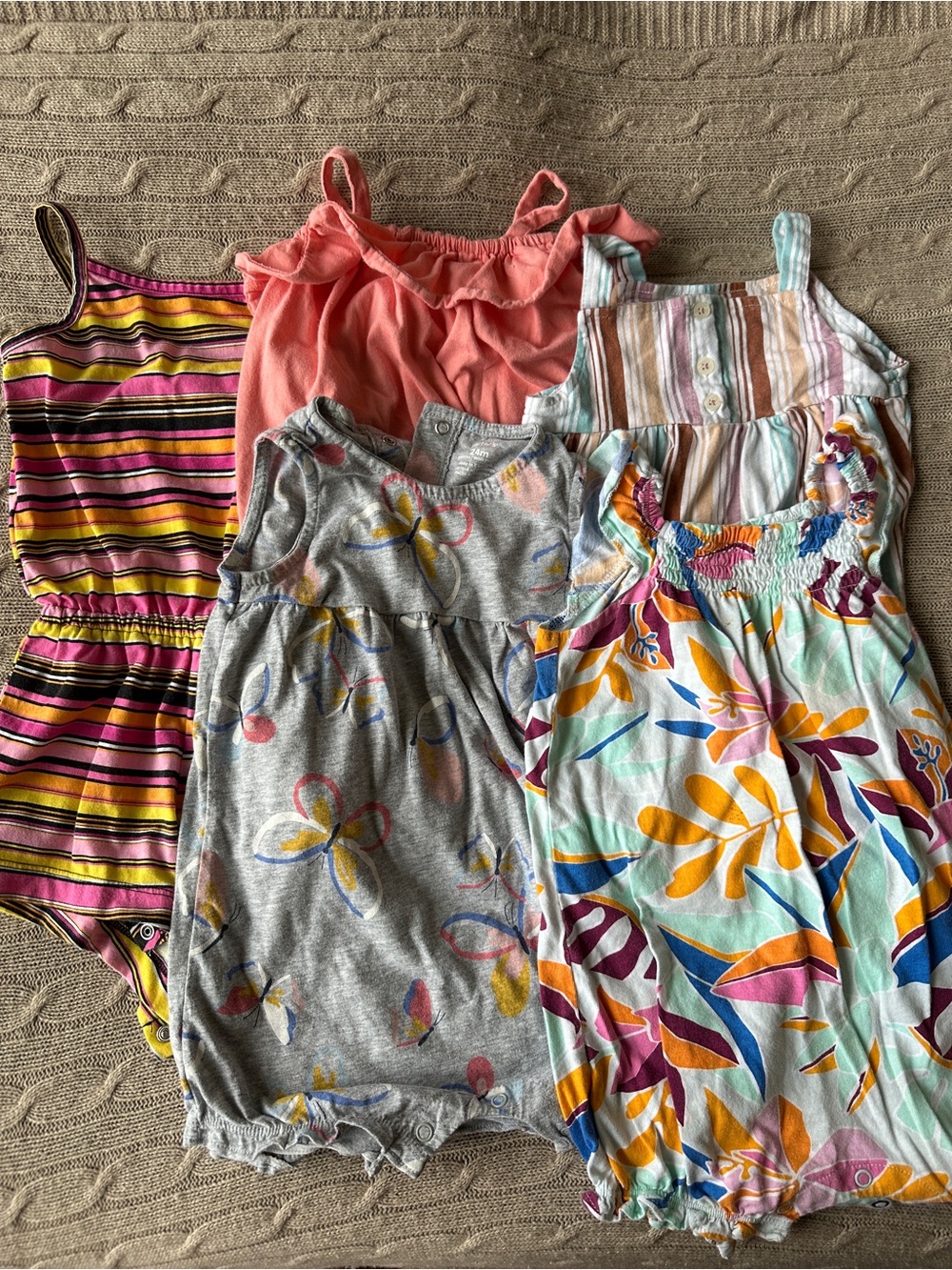 EUC 5pc Carter’s Baby Girl Romper Bundle, Stripes & Butterflies, 24 Months
